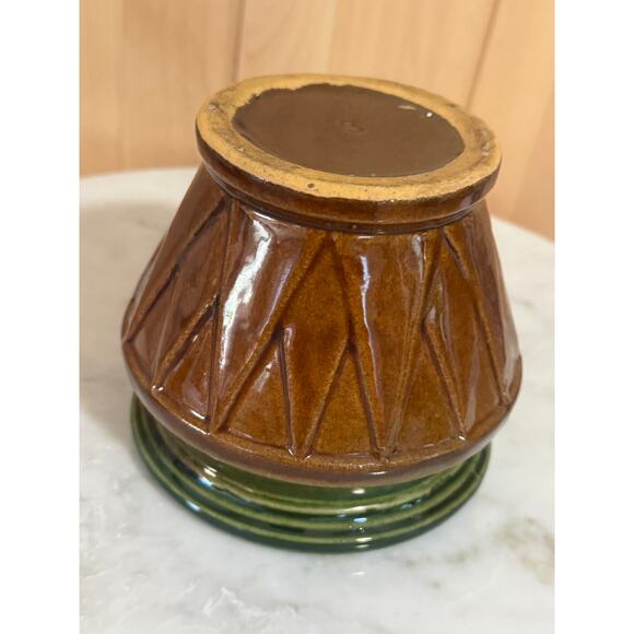 Antique Early McCoy Pottery Blended Brown Green V Design Jardiniere - Picture 5 of 9